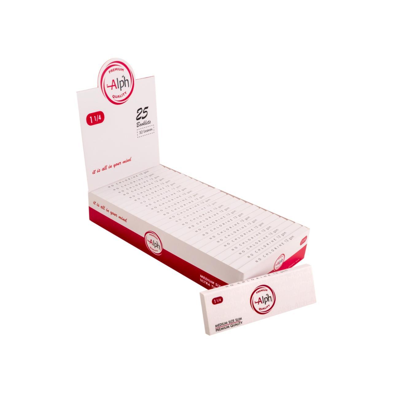 Alph 1-1/4 White Rolling Papers - Box of 25 Booklets (Ultra Thin)