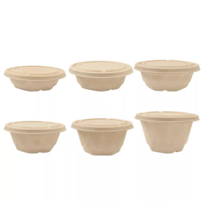Bagasse Round Container 32 and Lid 300 Pcs