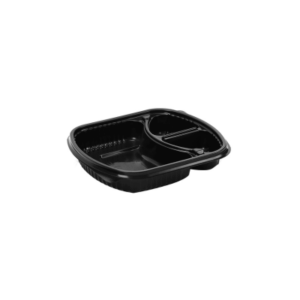 3 Compartment Container Black with Lid 250 Pcs