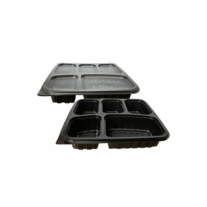 5 Compartment Container Black base with Lid 150 Pcs