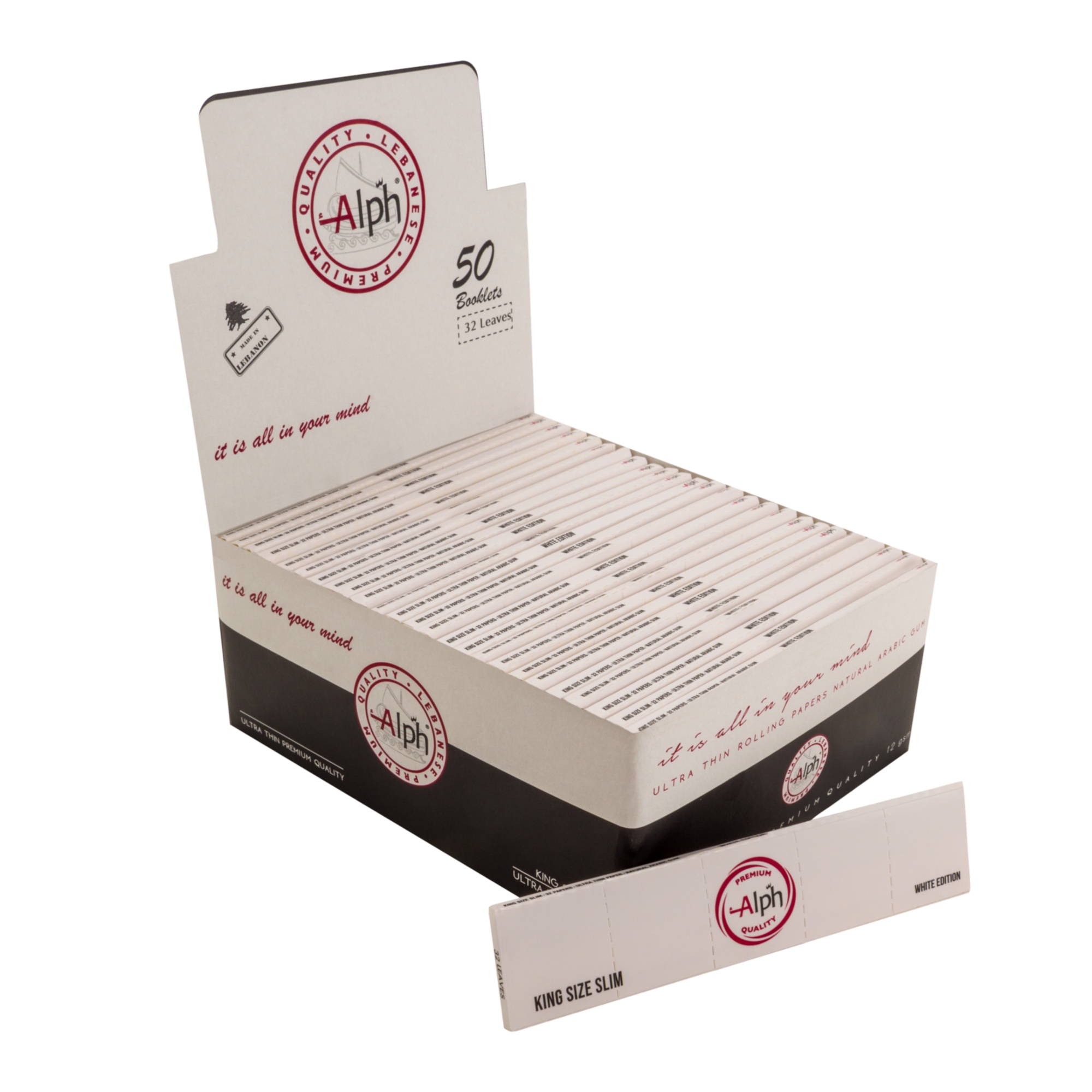 Alph King Size White Rolling Papers - Box of 50 Booklets (White Edition)