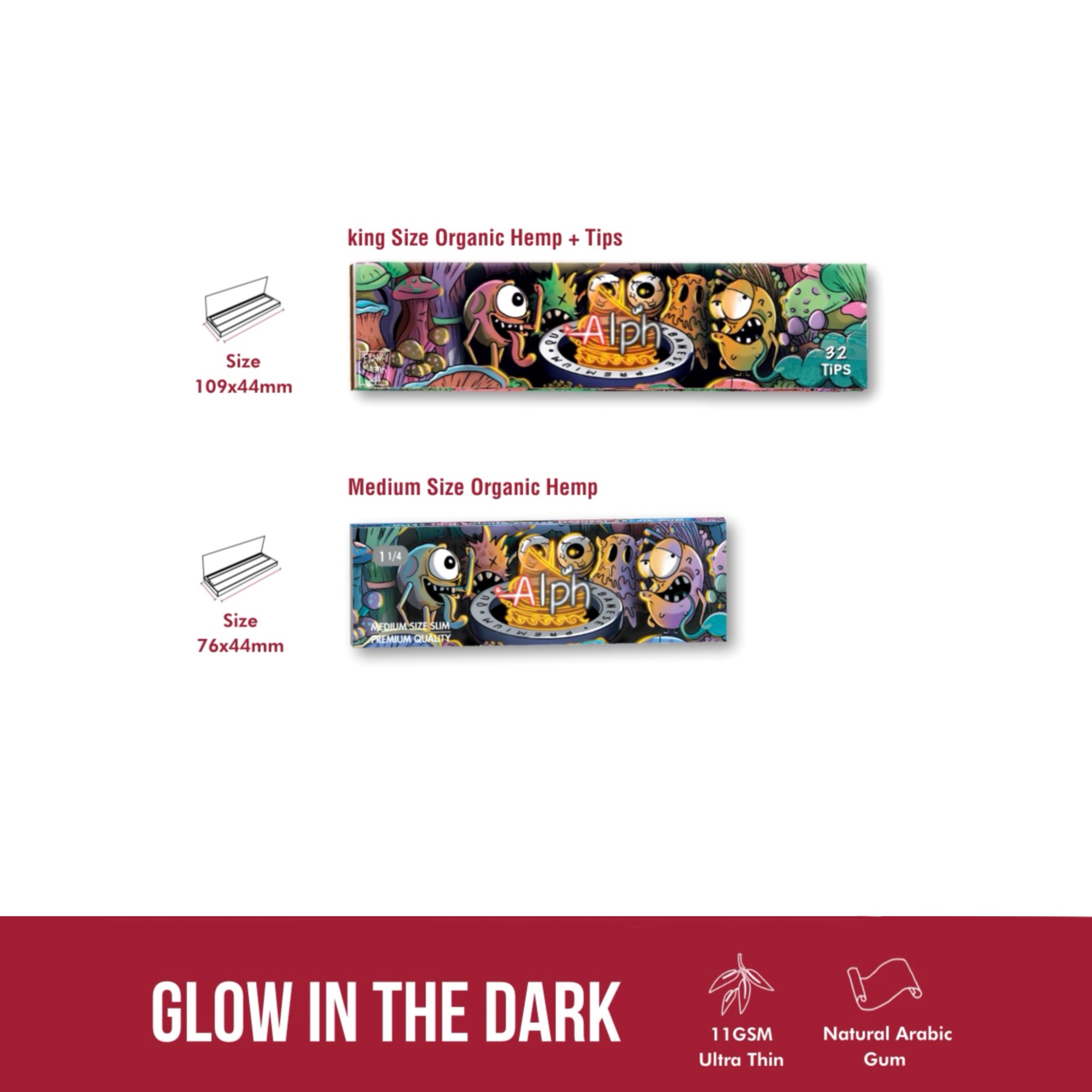 Alph King Size Brown Glow in the Dark Papers + Tips - 24 Booklets - Image 8